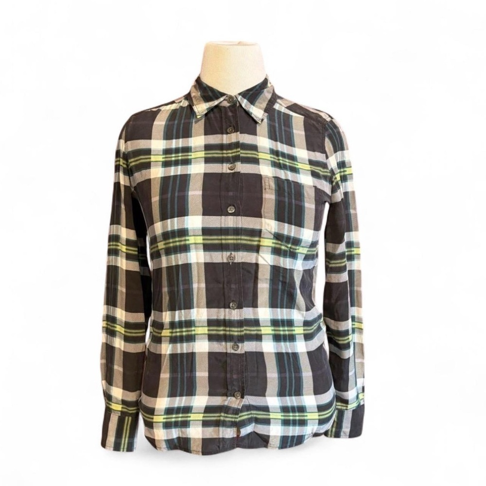 Equipment Femme Silk Plaid Button Up Shirt Sz S Lightweight Long Sleeve Blouse - Picture 3 of 6